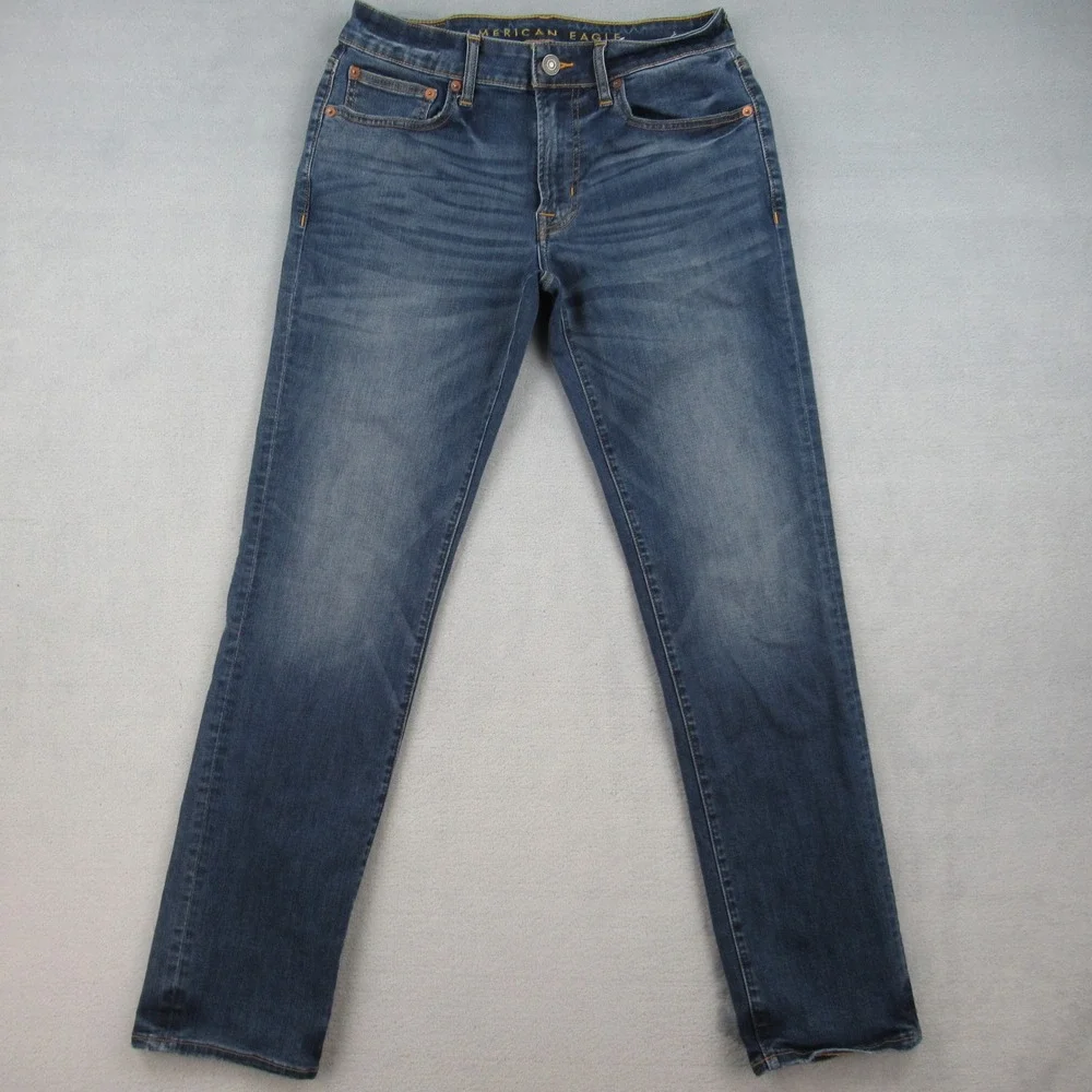 American Eagle Flex Slim Straight Jeans Mens 31x32 Medium Wash Blue Denim 3447